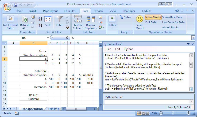 OpenSolver Studio – SolverStudio for Excel