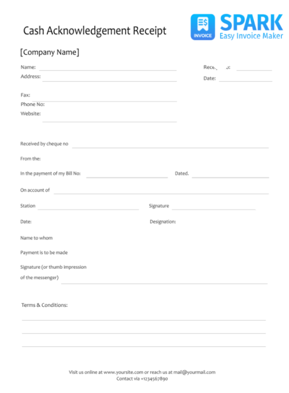 cash receipt template spark invoice