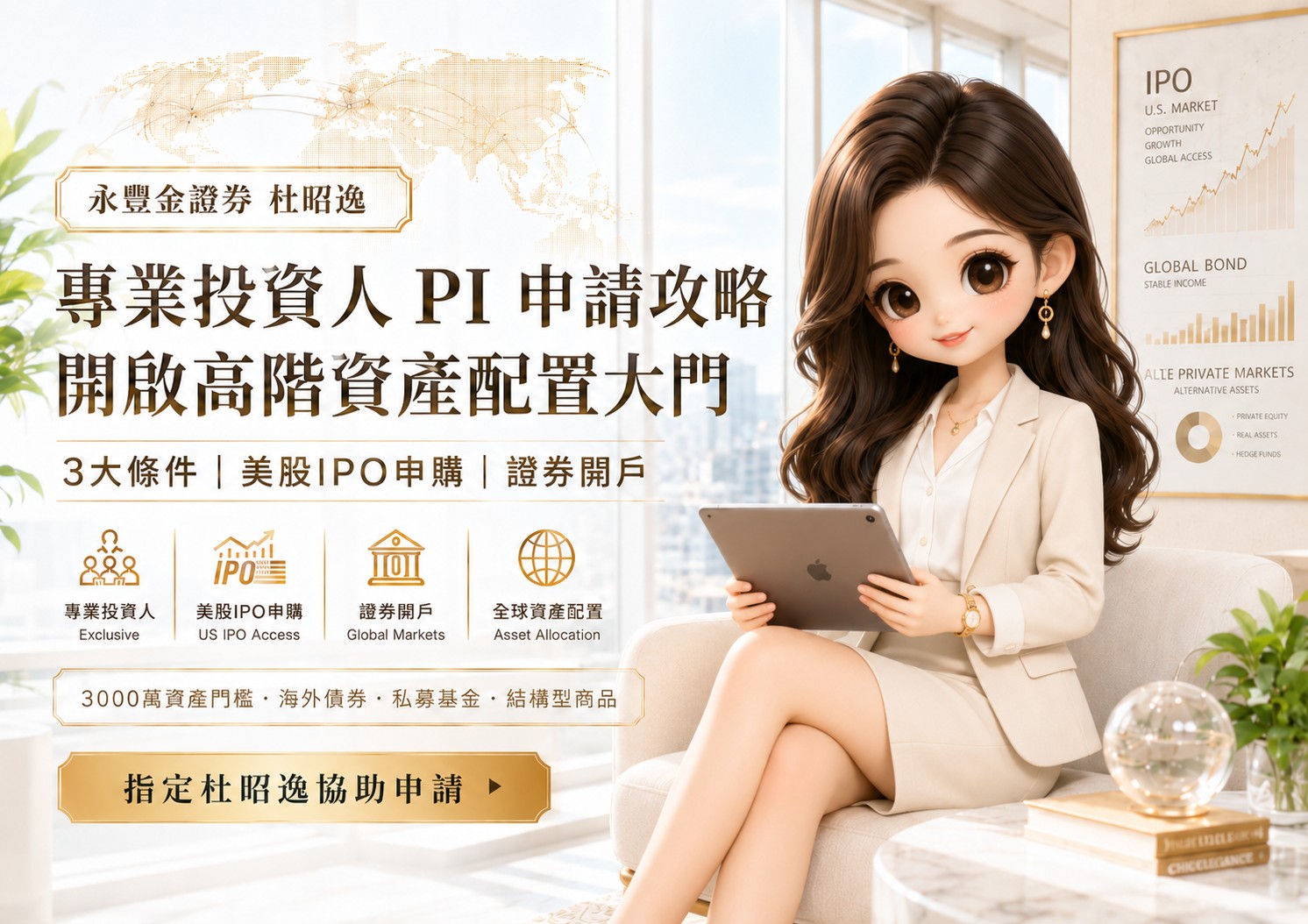 專業投資人 PI 申請攻略，杜昭逸團隊協助永豐金證券開戶、美股 IPO 申購、海外債券與高階資產配置