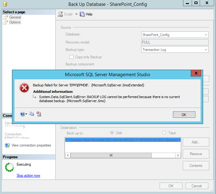 The Transaction Log For Database SharePoint_Config Is Full Due To LOG