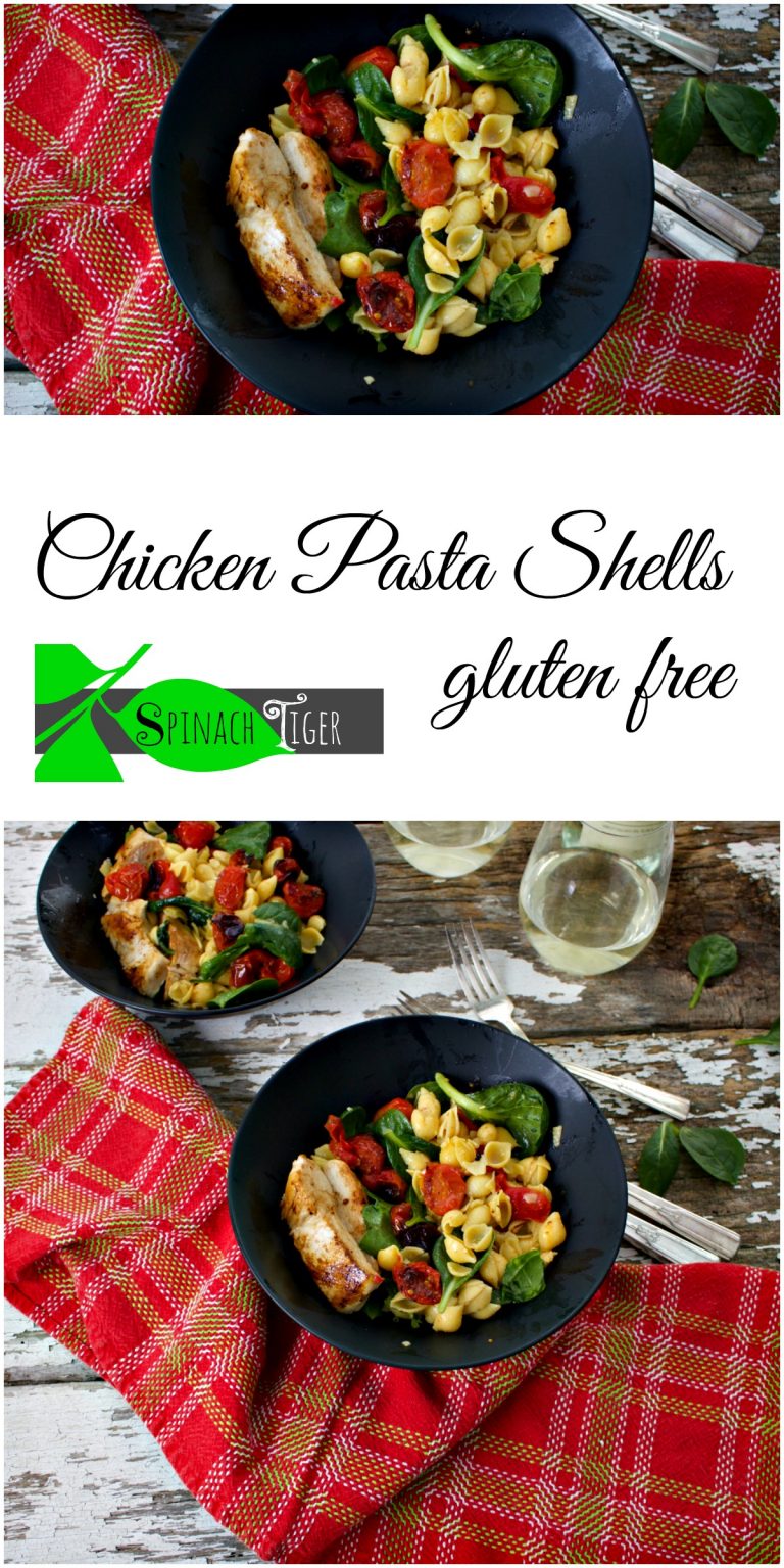 Pasta shells chicken roasted tomatoes spinach tiger