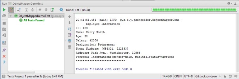 Output of ObjectMapperDemo