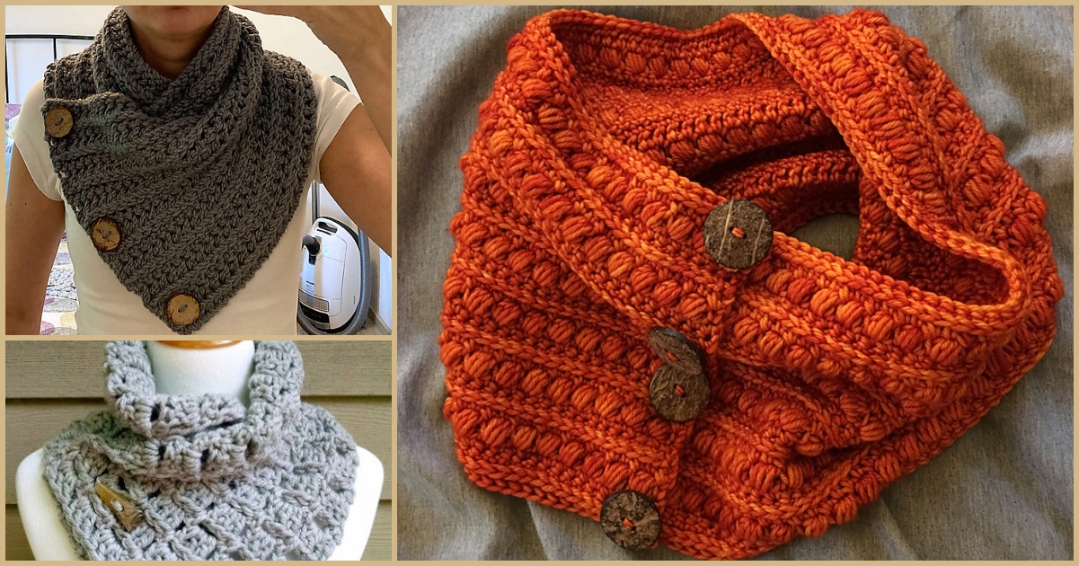 I promise this pattern is as easy as it is beautiful. Buttoned Cowl Free Crochet Patterns