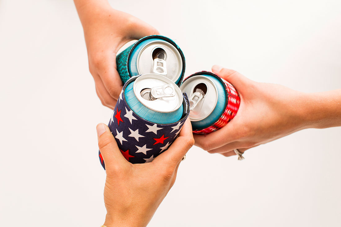 We carry an extensive range of options, all of which we supply directly to you, complete with the printing of your graphics or logos. 20-Minute DIYs: Fabric Koozies for Your Outdoor Parties