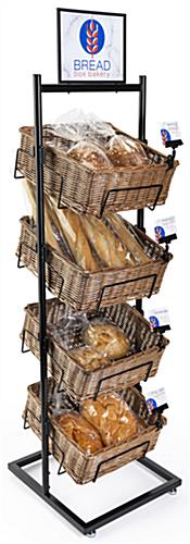 Hubert carries quality shelving, racks & floor fixtures. 4 Tier Basket Floor Stand | Set of Four Wicker Baskets