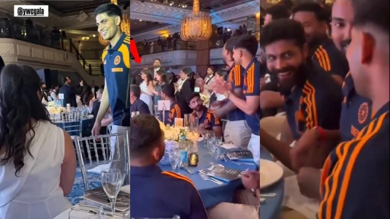 Watch- Shubman Gill reacts as Ravindra Jadeja teases him in front of Sara Tendulkar Watch- Shubman Gill reacts as Ravindra Jadeja teases him in front of Sara Tendulkar