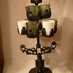 Vintage Cast Iron Candelabra Milk Glass Green Glass Votive Candle Holders
