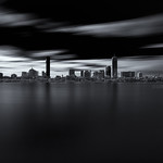 Back Bay Boston Skyline over Charles River with Hancock and Prudential Towers, Cambridge Massachusetts USA