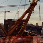 Gateshead Millennium footbridge being hoisted into place by the Titan Hercules floating crane