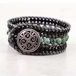 Gray Leather Cuff Bracelet Hippie Jewelry Wrap Black Blue Green African Turquoise Boho Style Made To Order Custom Bracelet Bohemian by AbacusBeadCreations http://ift.tt/1g84GKw