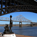 Mississippi River with Eads Bridge, Captains Return and MLK Bridge