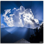 Sunrays penetrate through clouds in the beautiful blue sky at Pahalgam, Jammu and Kashmir!