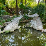 Elephant sculptures in the garden of Erawan museum in Samut Phrakan near Bangkok, Thailand