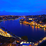 Porto at the blue hour. Douro River from above