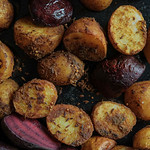 Spicy roast potatoes with roast beetroot - after.