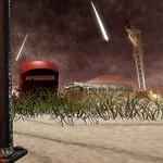 shooting stars over the devastated city