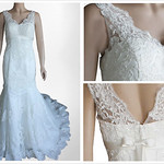 A-line V-neck Chapel Train Satin lace Taffeta Wedding Dresses