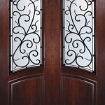 Bellagio Wrought Iron Square Top Arch Lite Mahogany Double Doors 6 0 x 8 0 P93662WB