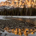 Castle Mountain reflected in the Bow River, Banff National Park, Canada