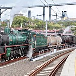 QR steam trains departing Roma Street Railway Station. Sunshine Express Rail Tours.