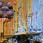 Abstract wood and rusty screws.