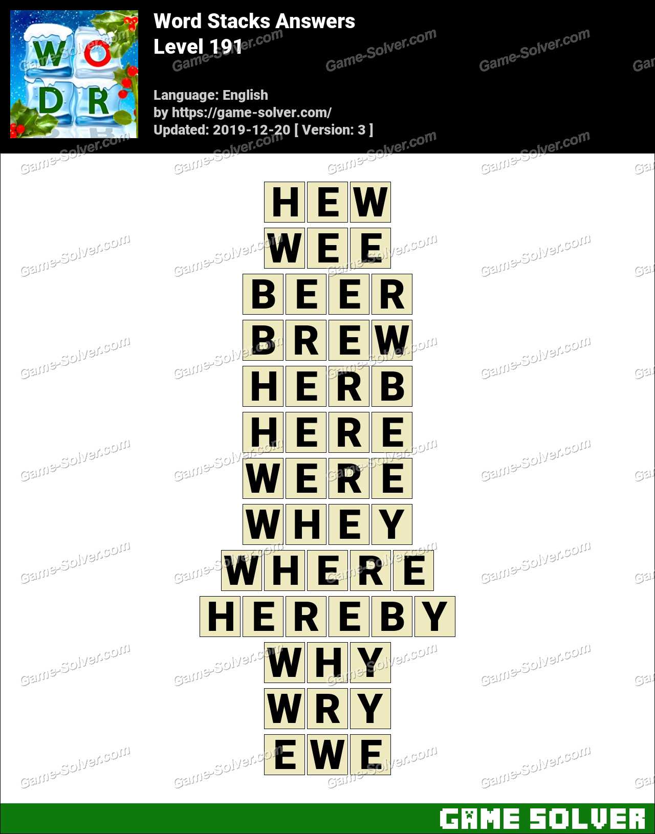 Word Stacks Level 191 Answers Game Solver