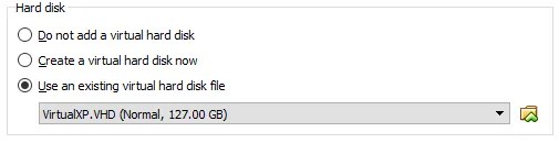 virtualbox select hard disk