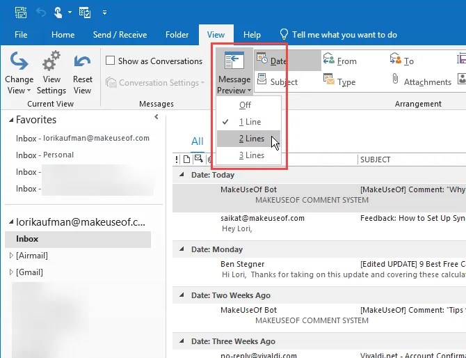 Outlook Message Preview
