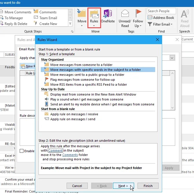 Outlook Rules Wizard