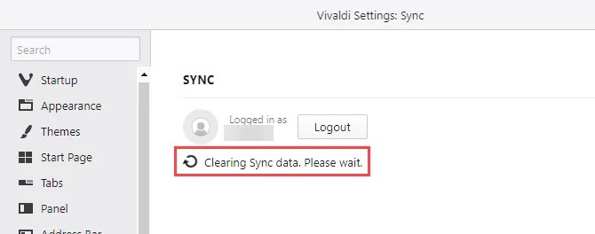 Clearing sync data message in Vivaldi