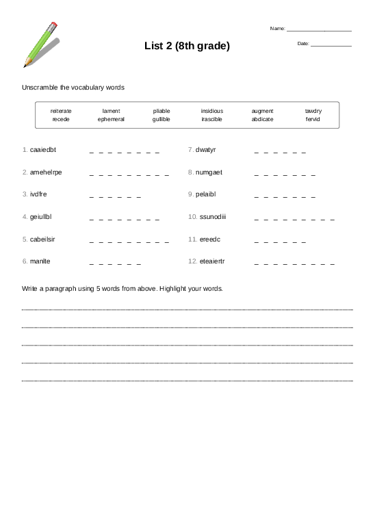 8th grade year 8 worksheets