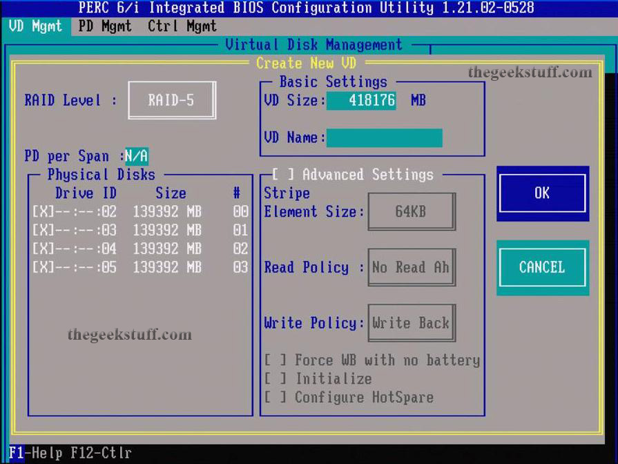 Create RAID Using PERC 6/i Integrated BIOS Configuration