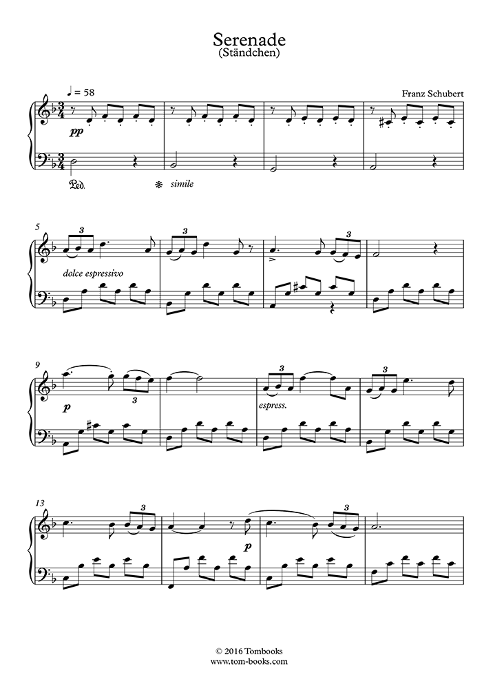 Download 182 free sheet music and scores:schubert serenade piano solo, sheet music, scores schubert, camille schubert, françois schubert, franz schubert, . Swan Song D 957 No 4 Serenade Standchen Easy Intermediate Level Solo Piano Schubert Piano Sheet Music