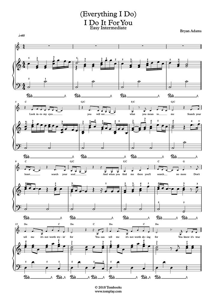We're publishing new piano lessons all . Everything I Do I Do It For You Easy Intermediate Level Solo Piano Bryan Adams Piano Sheet Music