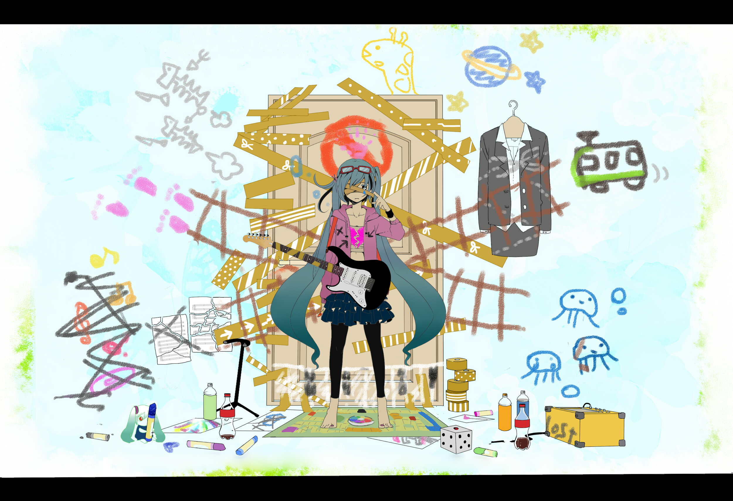 Long hair, anime, anime girls, space, thigh highs, vocaloid, hatsune miku, red eyes, neckties, floating, screenshot, computer wallpaper. Floating Shelter/#561036 - Zerochan