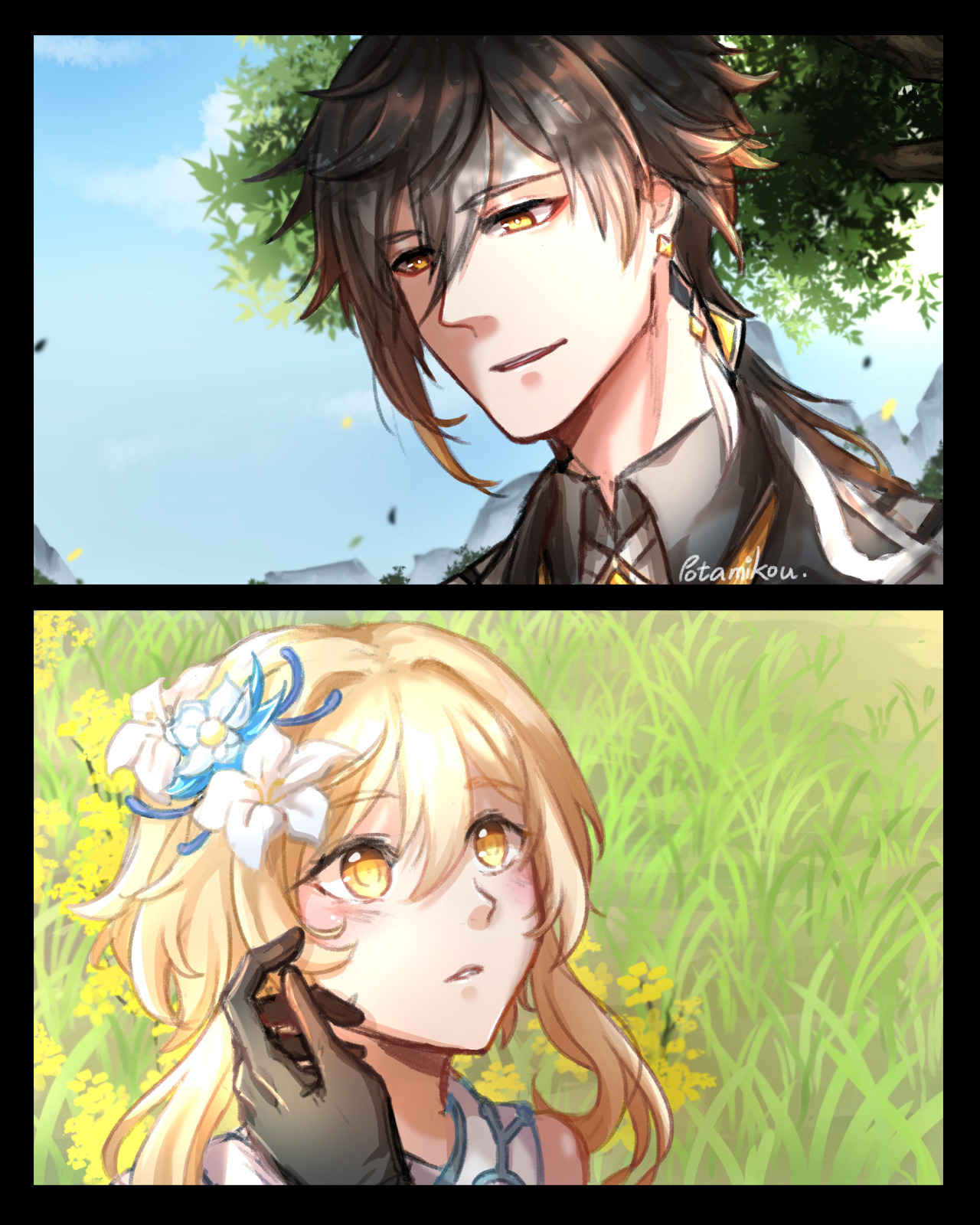 Genshin Impact Zhongli And Lumine Fanart Novocom Top