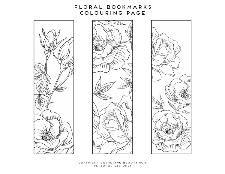 printable colouring page bookmarks gathering beauty