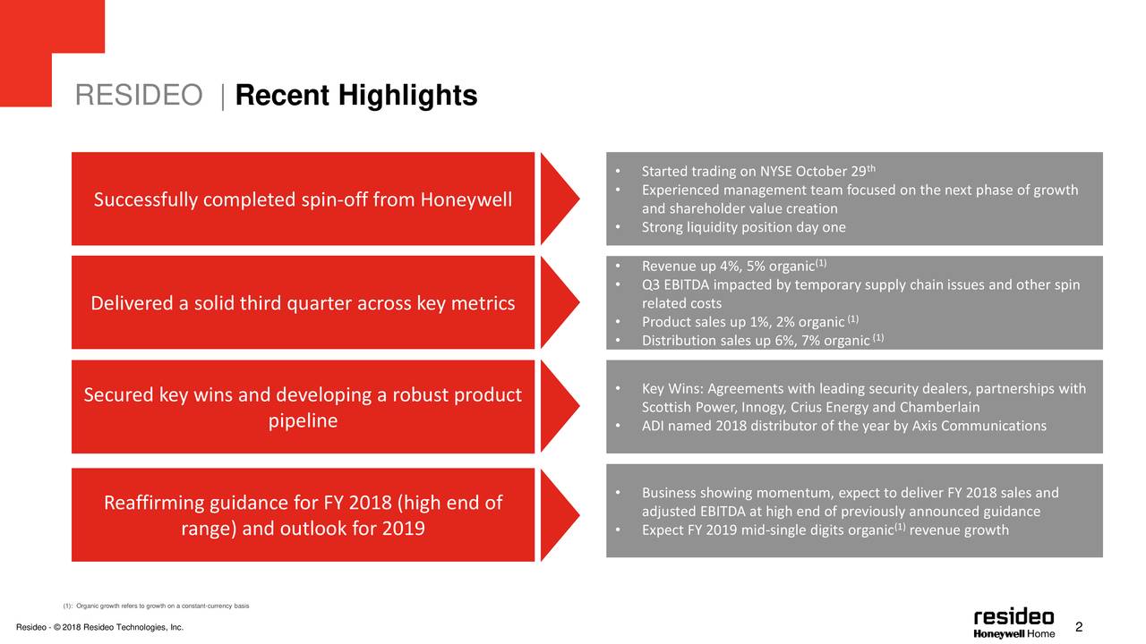 Search online for smart thermostat 9000. Resideo Technologies, Inc. 2018 Q3 - Results - Earnings Call Slides