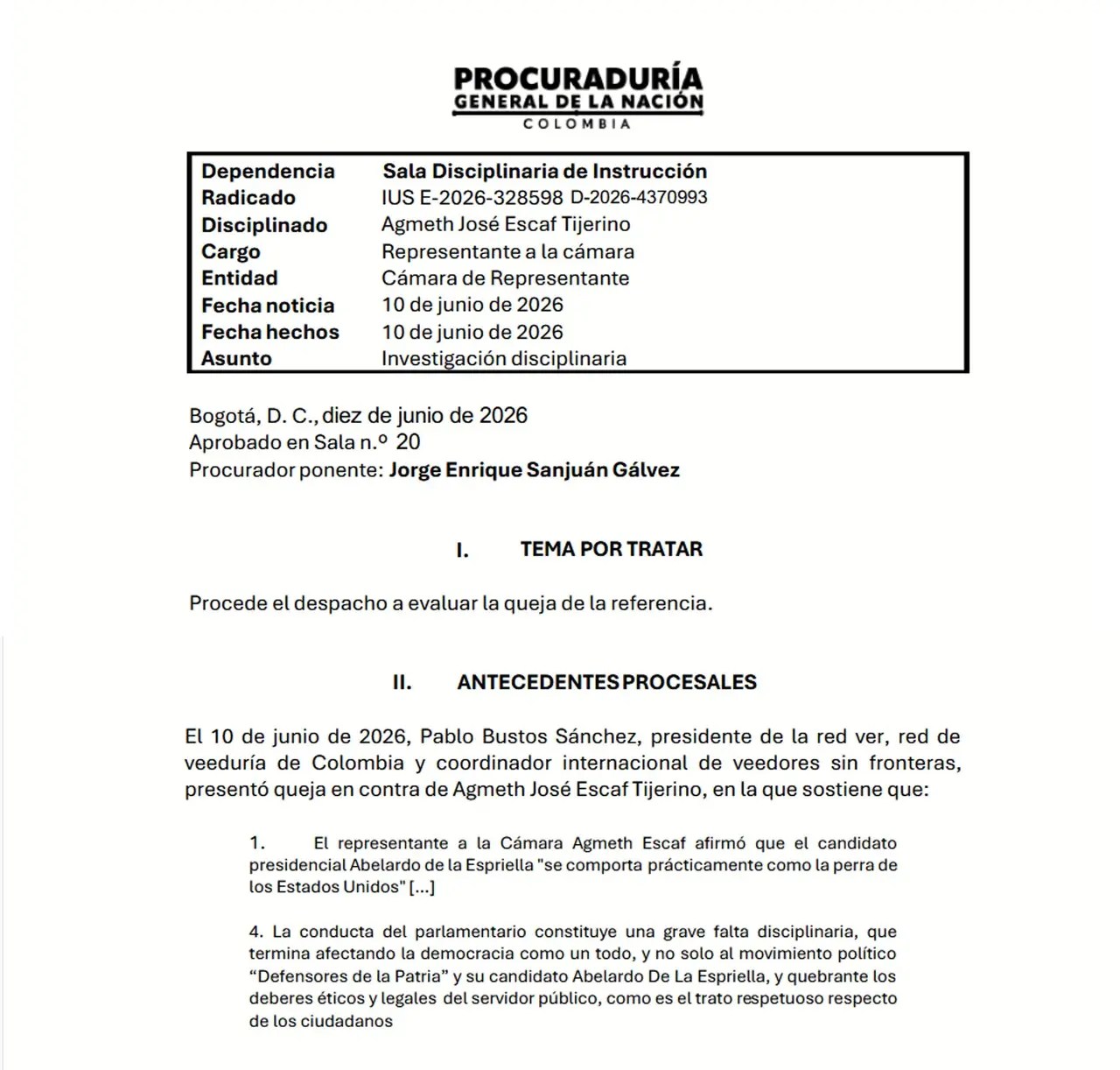 Fiscalía General de la Nación suspende a representante Agmeth Escaf por insultar a Abelardo de La Espriella 2 agmet1