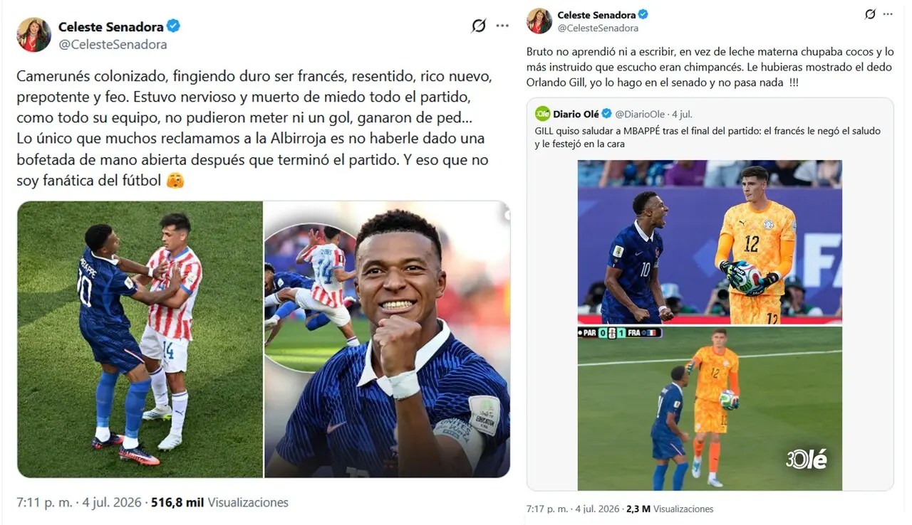 ¡Escándalo mundial! Francia emprenderá acciones legales contra la senadora paraguaya Celeste Amarilla por insultos racistas a Mbappé 2 celeste mbappé1