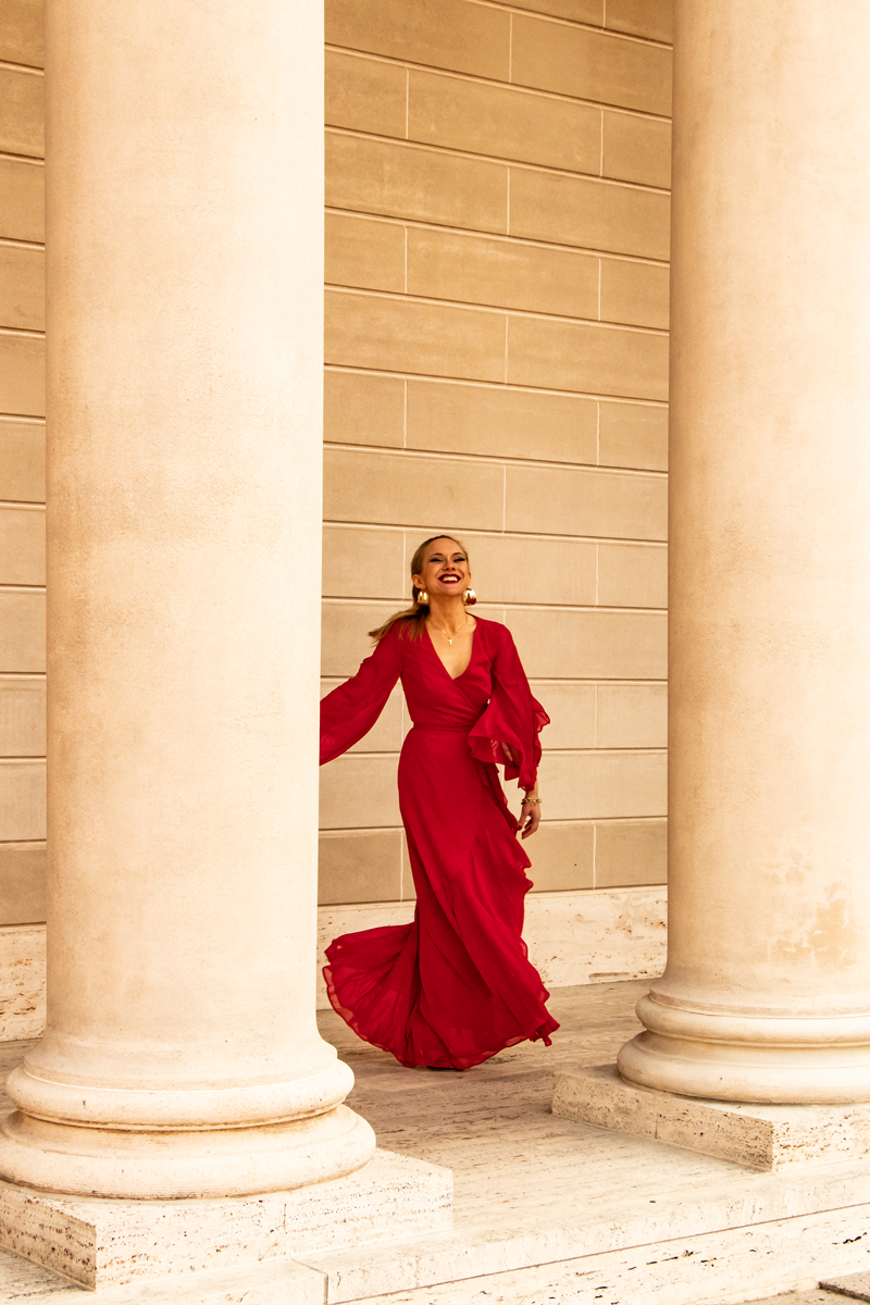 Red maxi dress for the holidays! 3 outfit ideas and  wardrobe fundamentals for holiday style.