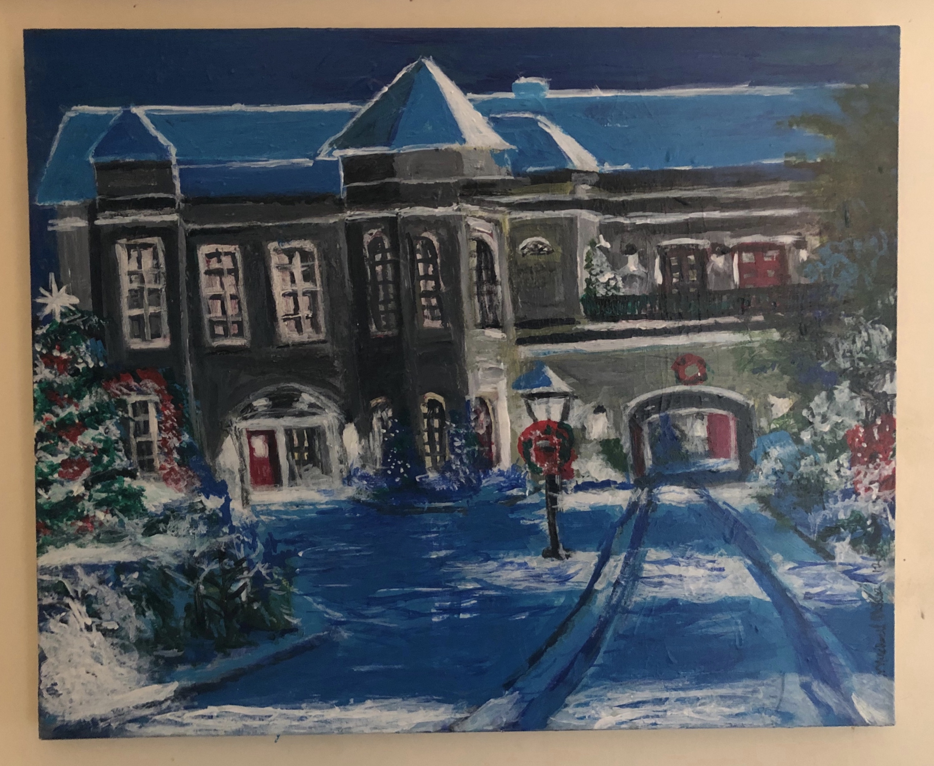 Painting of a house covered in snow by Michael William