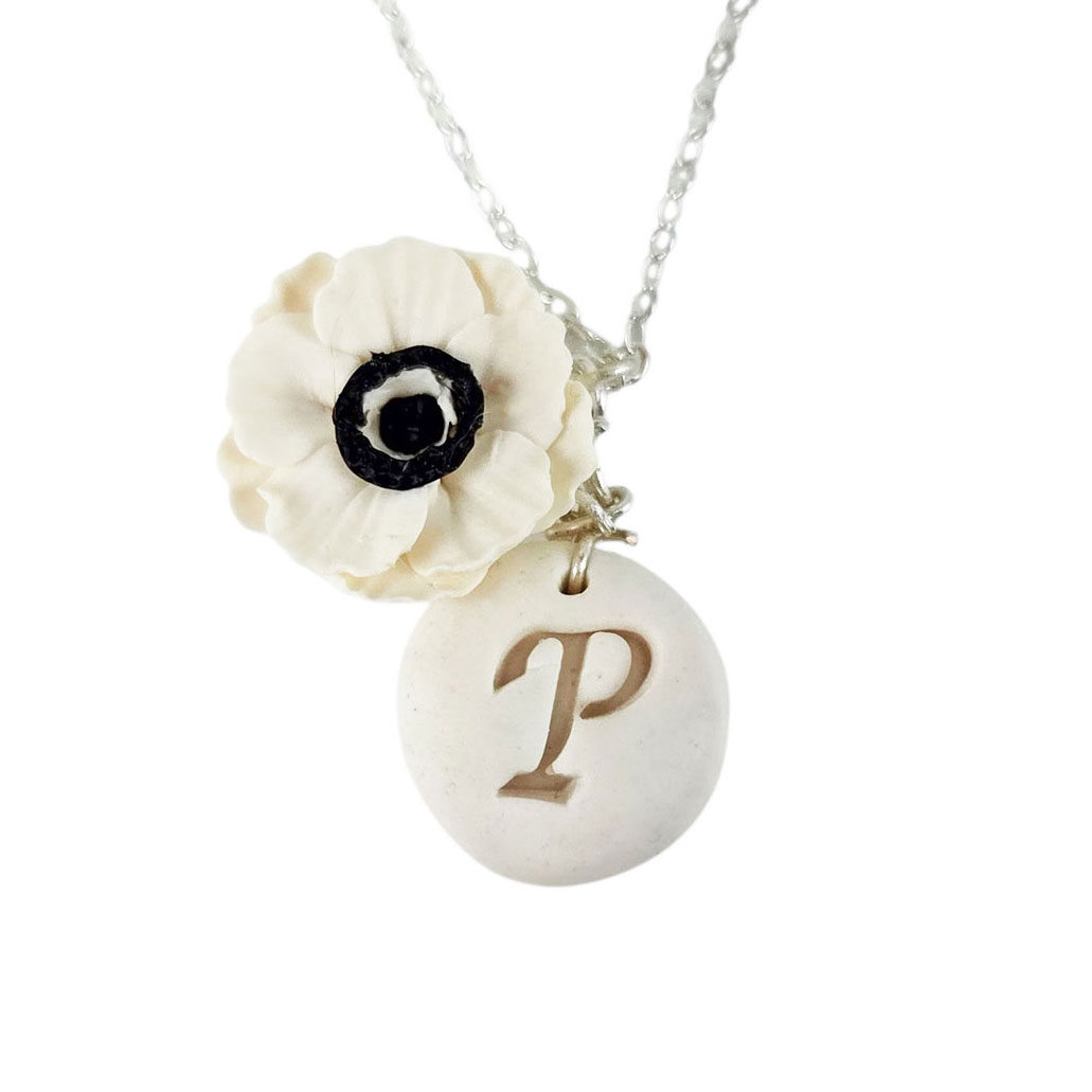 Graphics & more letter k floral monogram initial antiqued bracelet pendant zipper pull oval charm with lobster clasp. Anemone Initial Charm Necklace White Flower Monogram Necklace Stranded Treasures