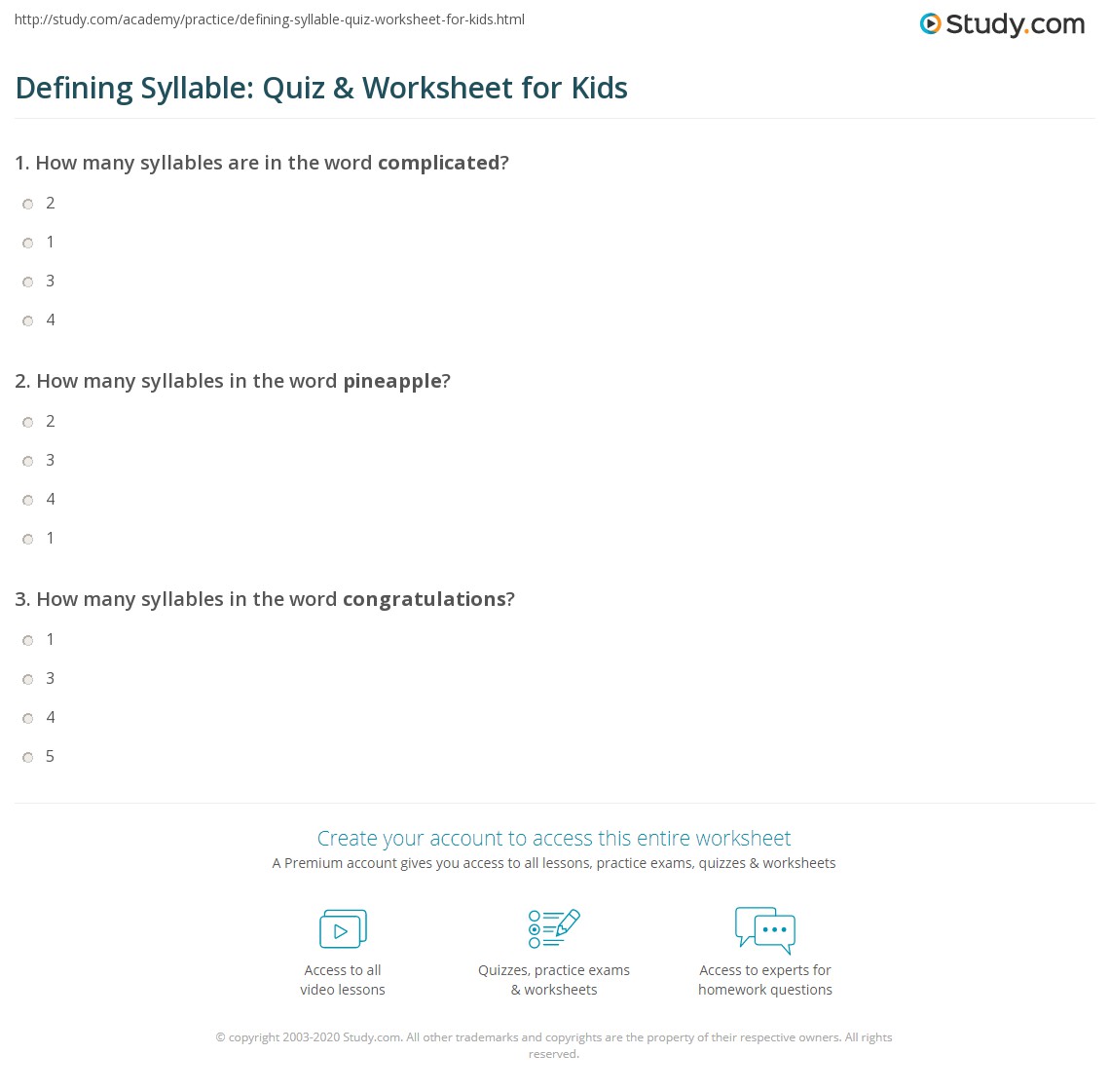 defining syllable quiz worksheet for kids study com