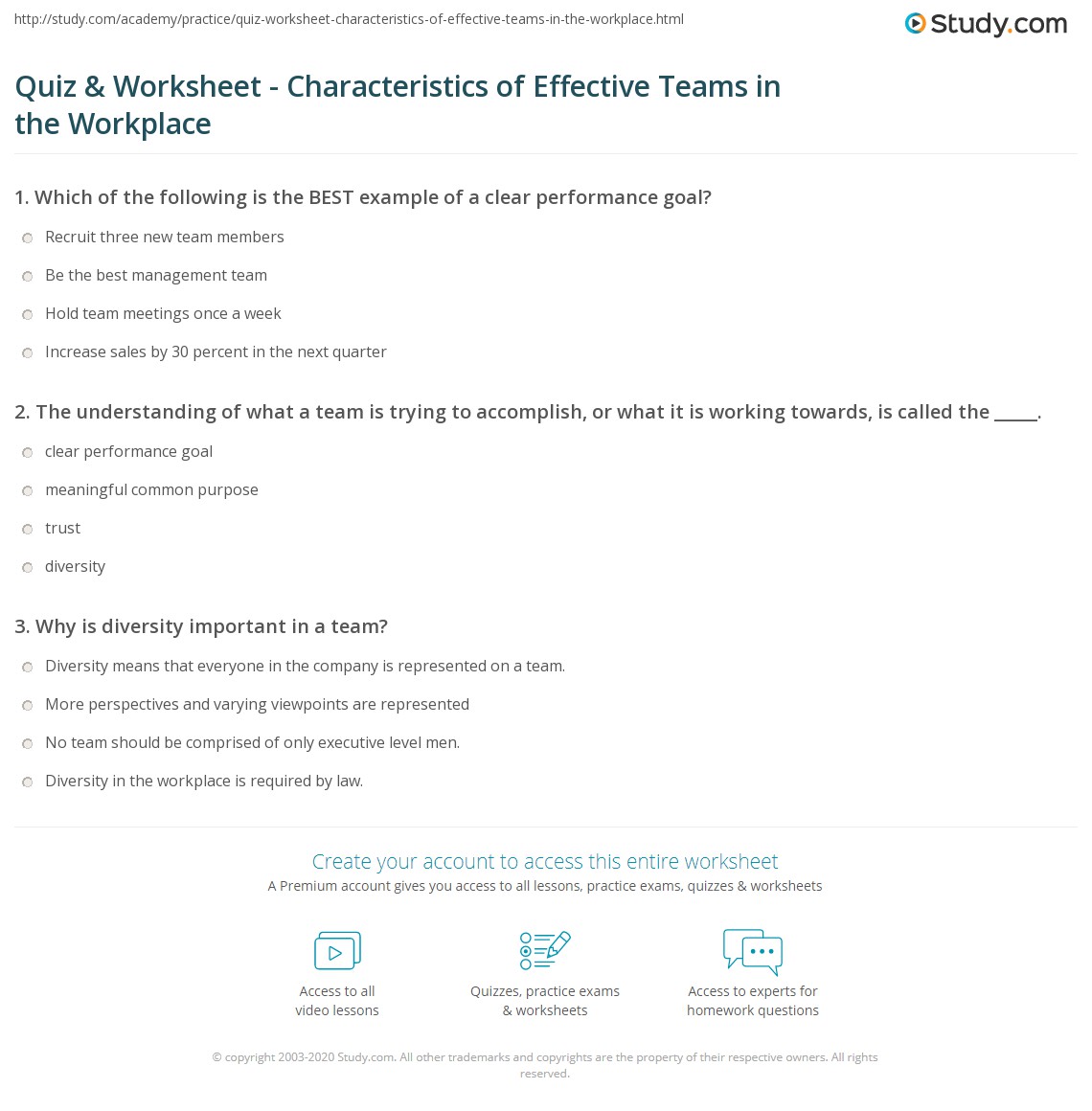 quiz worksheet characteristics of effective teams in the workplace study com