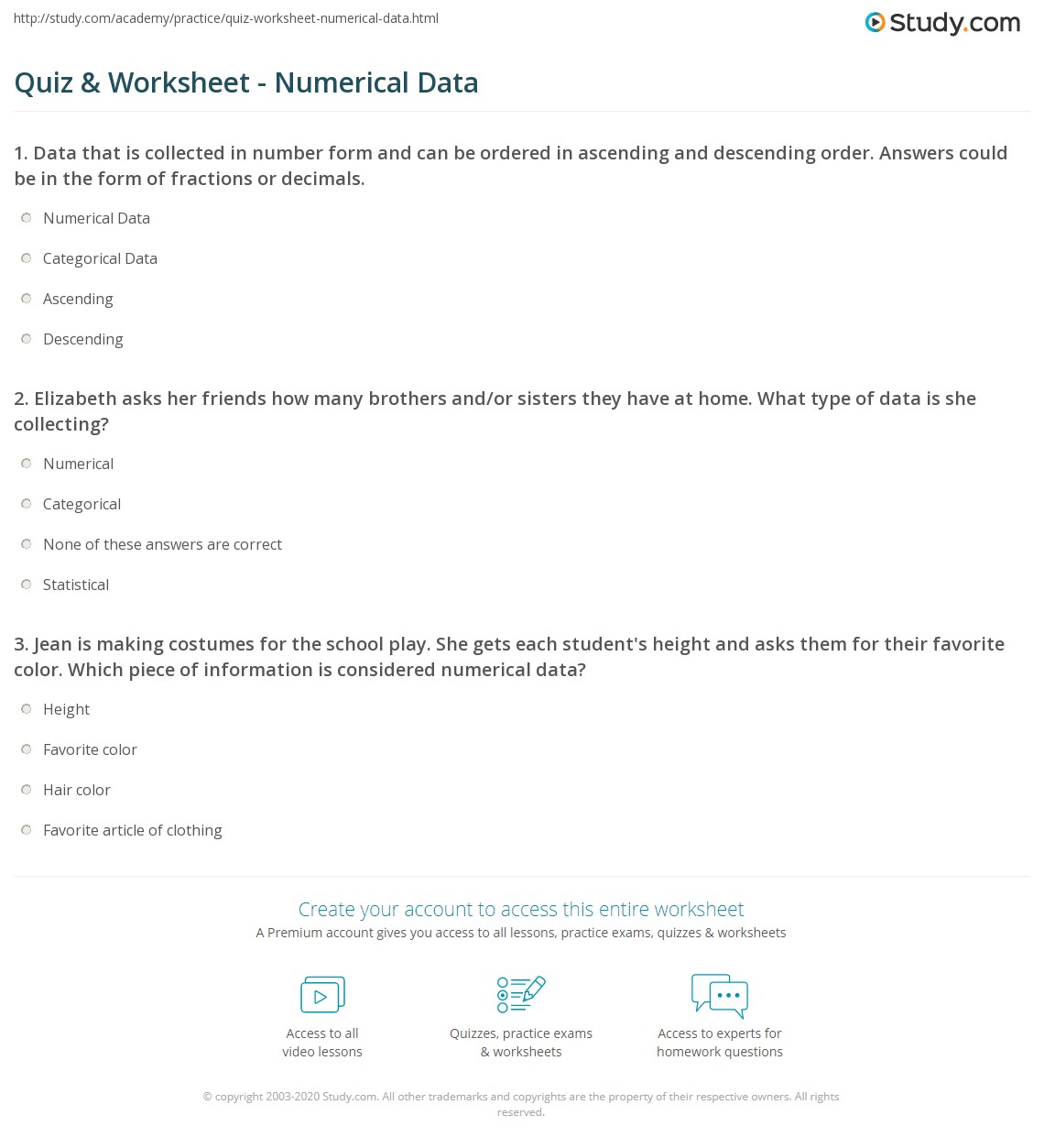 quiz worksheet numerical data studycom