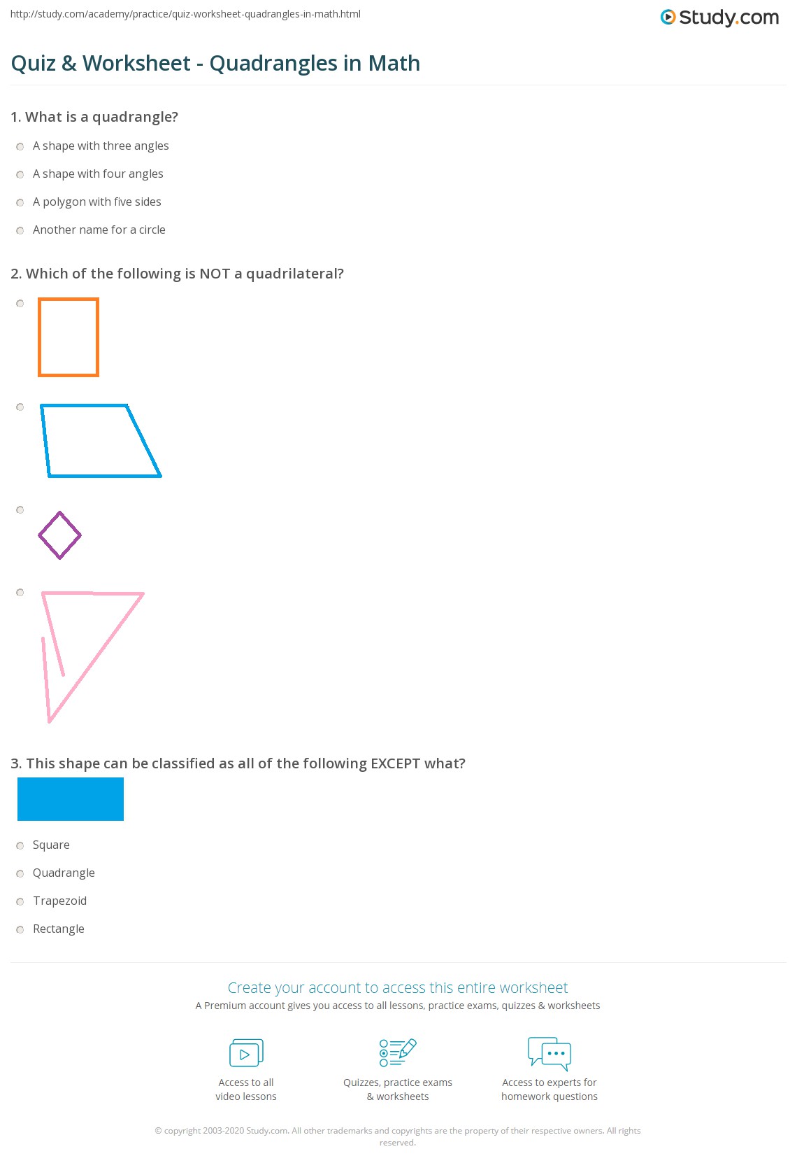 quiz worksheet quadrangles in math study com