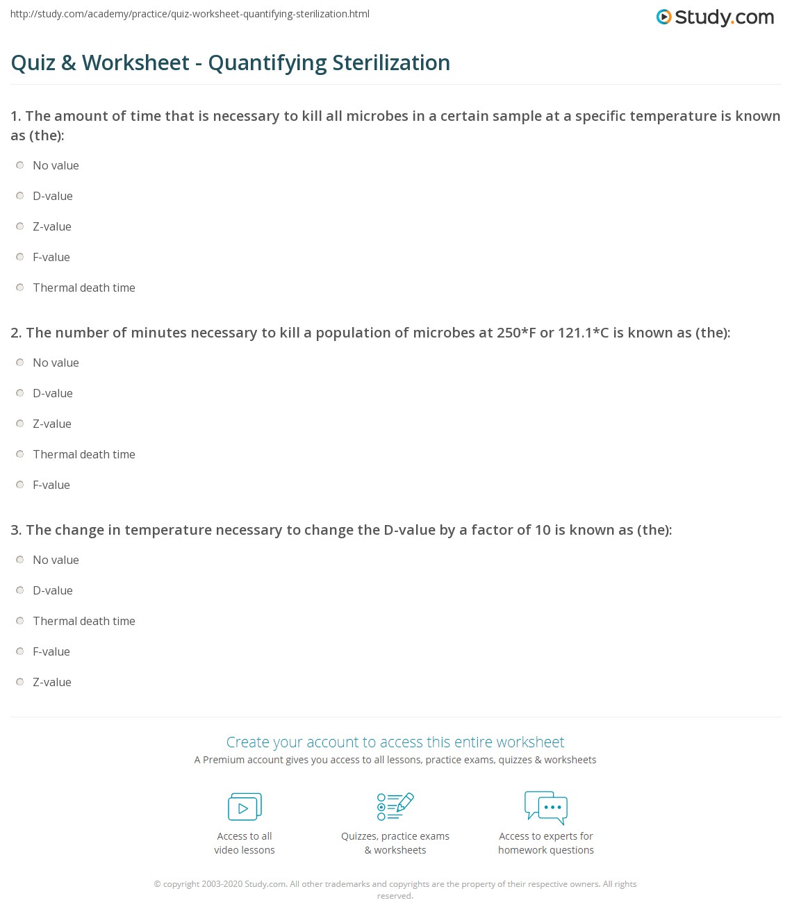 quiz worksheet quantifying sterilization studycom