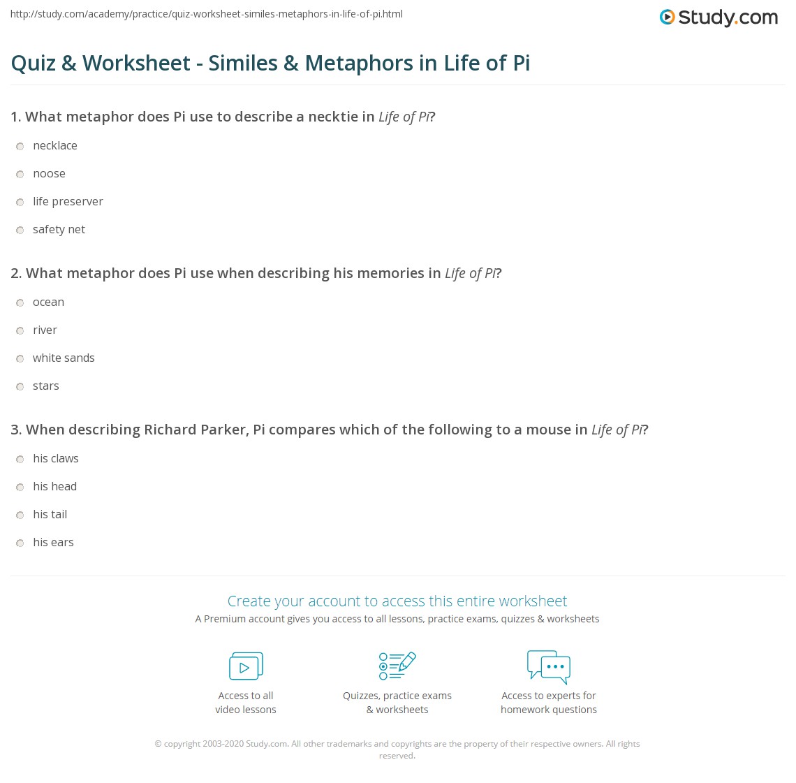 To define simile and metaphor. Quiz Worksheet Similes Metaphors In Life Of Pi Study Com