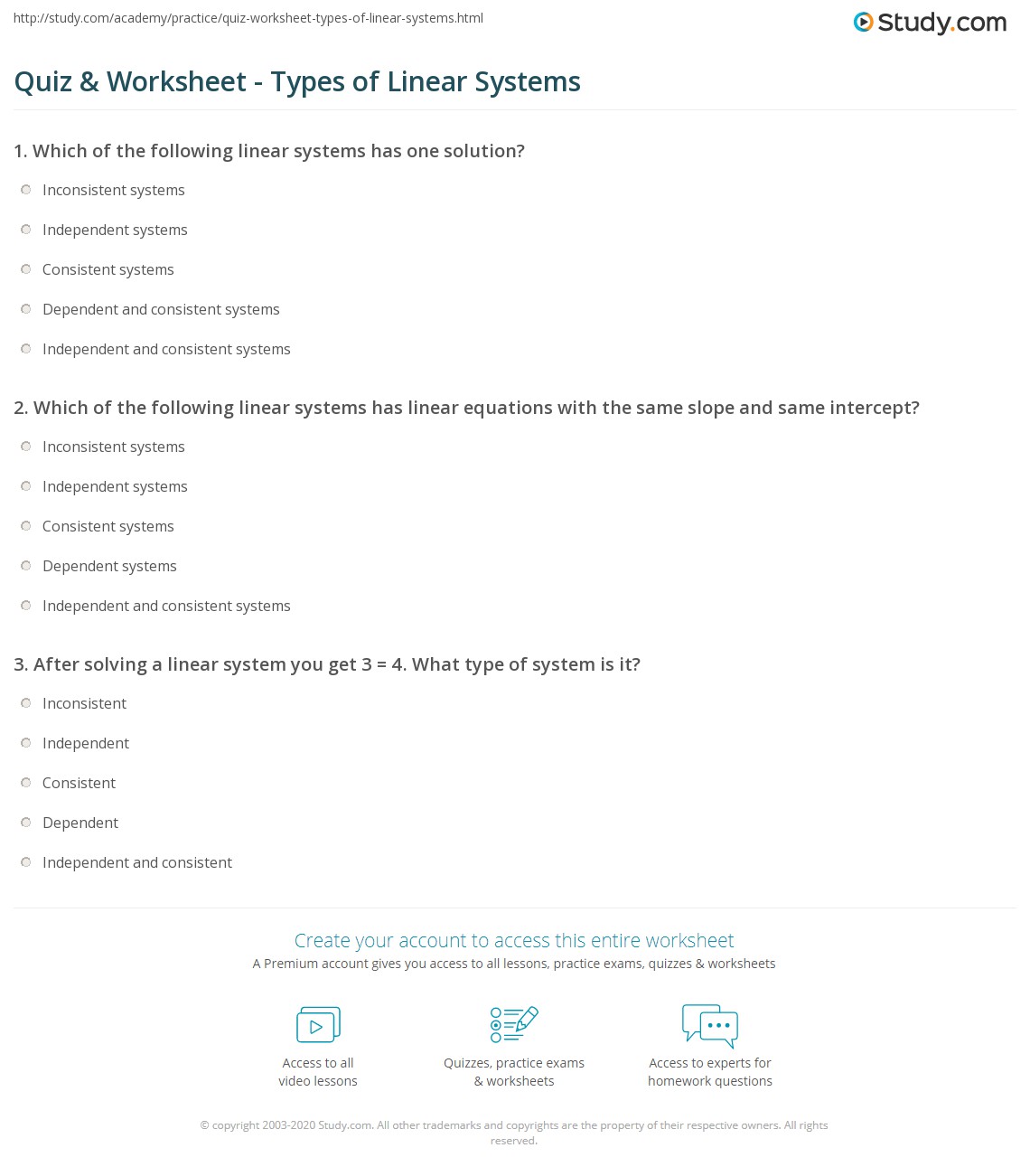 These walkthrough worksheets can serve as . Quiz Worksheet Types Of Linear Systems Study Com